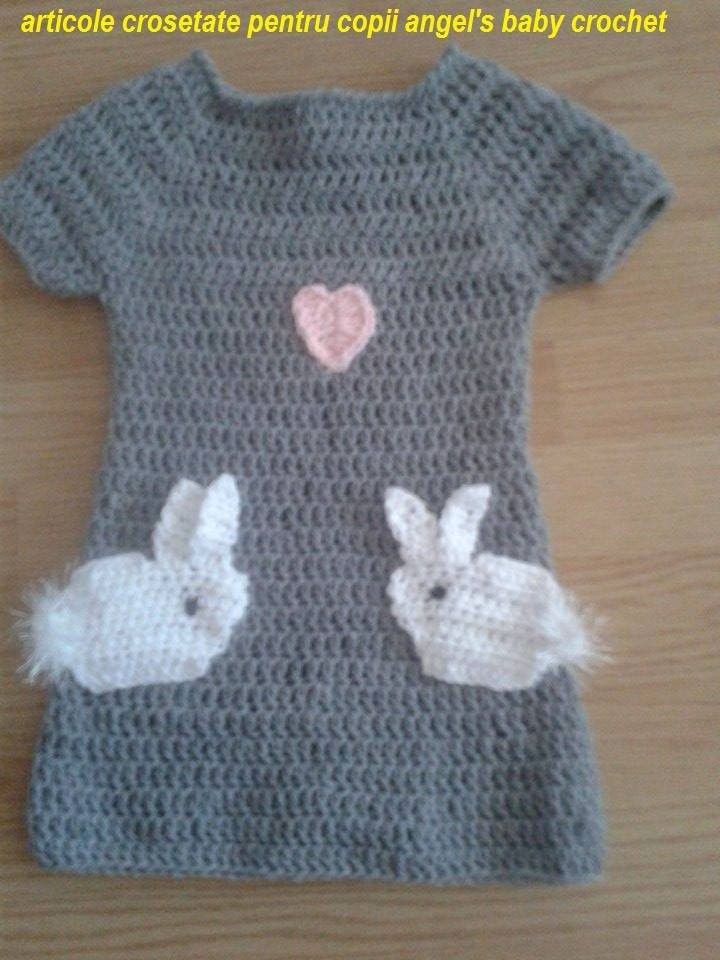 DIY.Tutorial crochet bunny dress rochita crosetata cu iepurasi