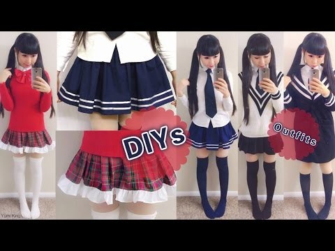 DIY Daily Anime Japanese School Uniforms for Beginners: DIY Navy Skirt+Plaid Skirt+School Outfits