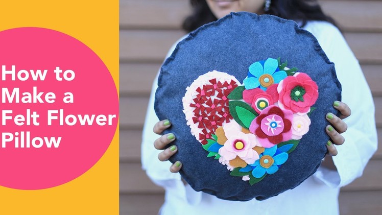 How to make a Felt Flower Pillow,  No Sew Cushion, DIY Felt Crafts