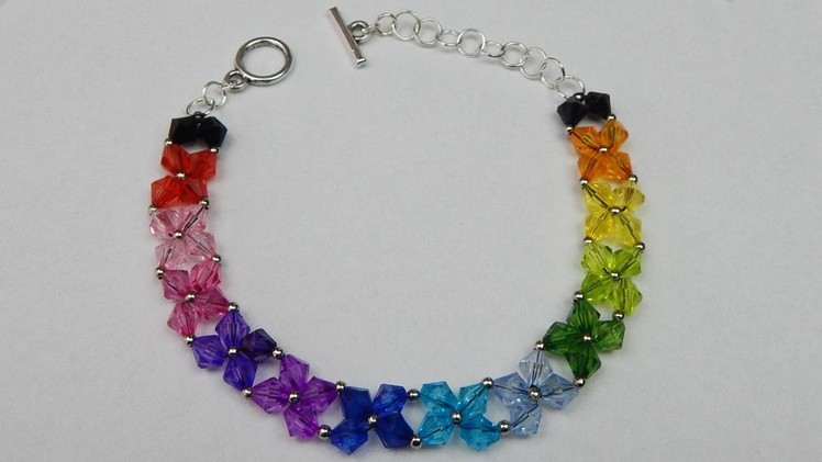 How to make an easy beaded rainbow bracelet  beaded jewelry DIY (tutorial + free pattern)