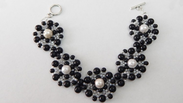 How to make a black and white beaded bracelet with pearls DIY (tutorial + free pattern)