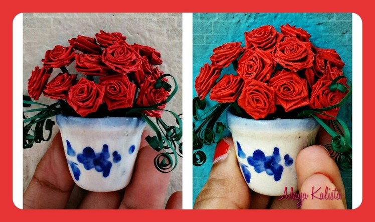 How to make DIY Paper Quilling Beautiful Miniature Flower Pot - Rose Design -  Ideas tutorial!
