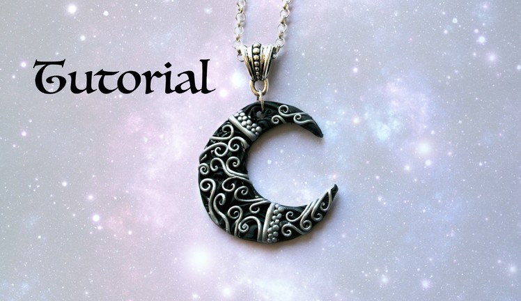 Ornate Crescent Moon DIY Pendant | Polymer Clay Jewelry. Jewellery Tutorial