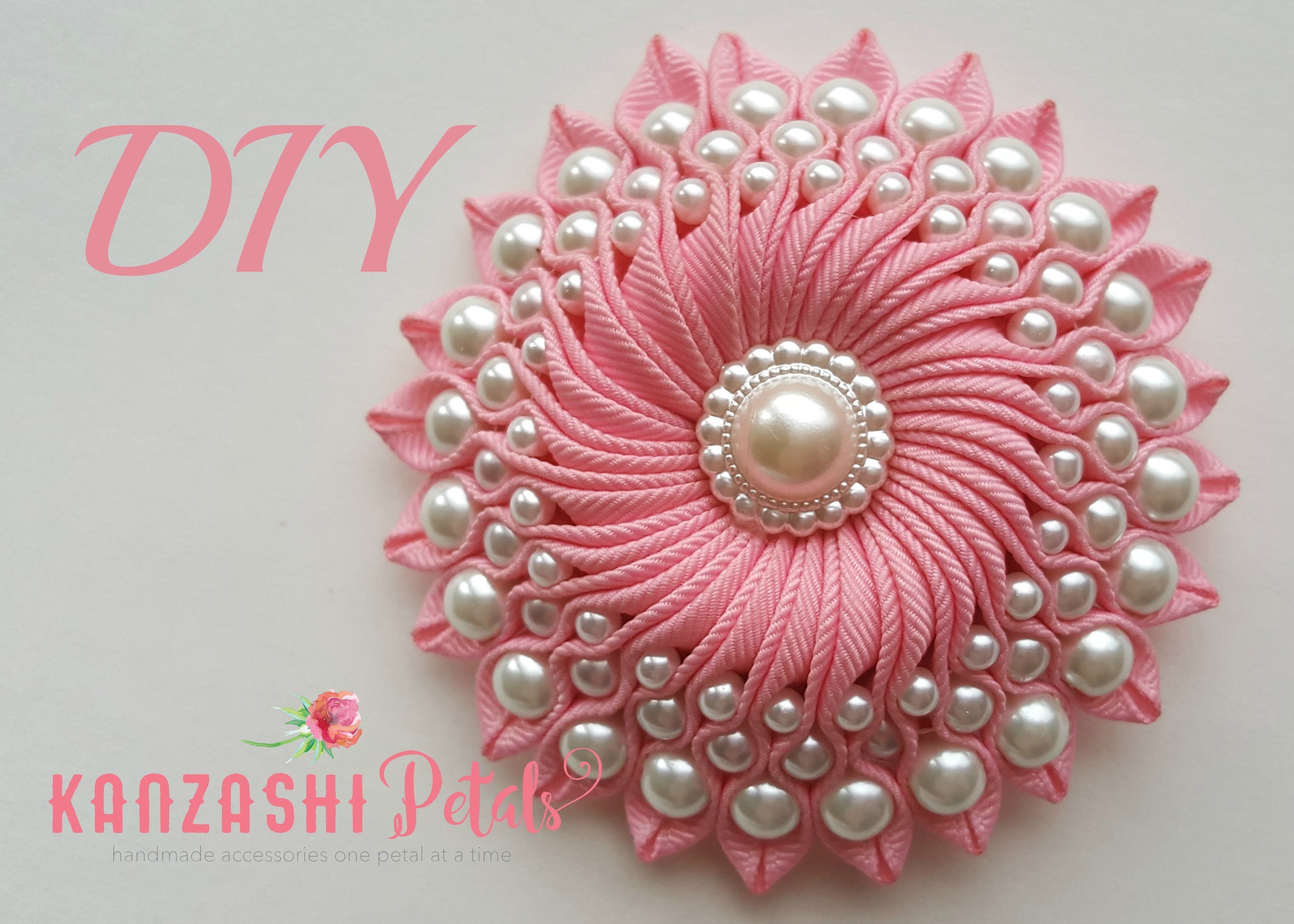 DIY Ribbon flower with beads. grosgrain flowers with beads tutorial