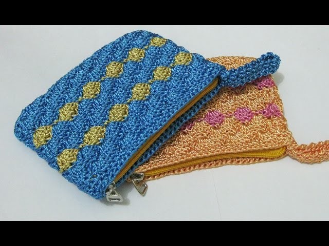 Crochet || Dompet Koin Motif Kerang (Resleting + Furing) - Shell Stitch