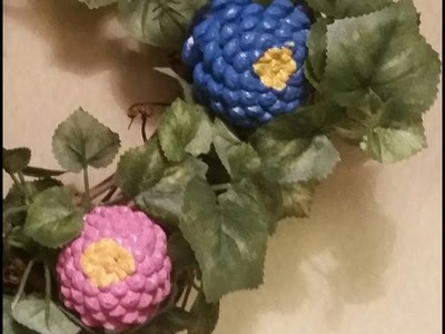 How to make a painted pinecone wreath - looks like Spring flowers