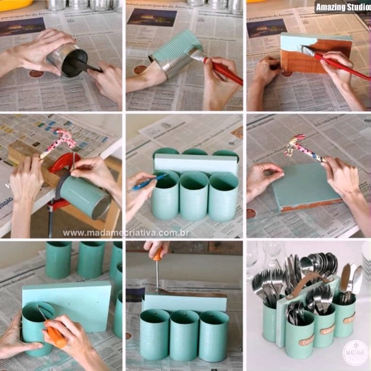How To Make DIY Silverware Caddy Tin Cans