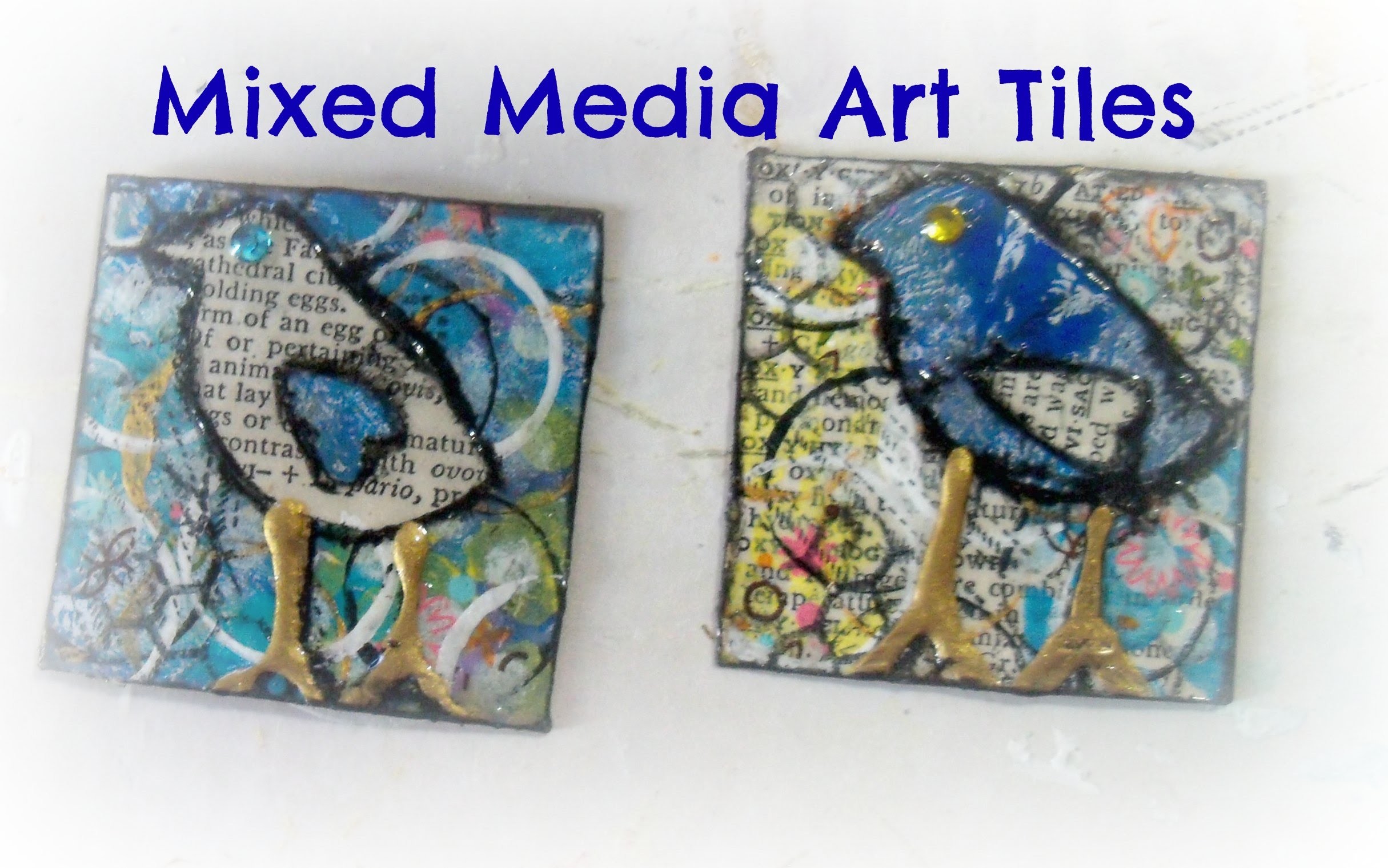 How to make mixed media art tiles Birds