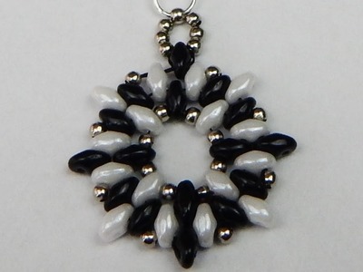How to make a black and white beaded pendant with  twin beads  DIY (tutorial + free pattern)