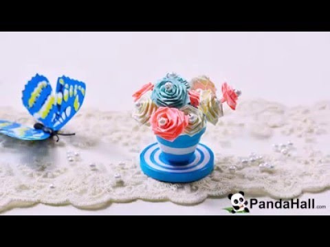 How to Make a Blue Quilling Paper Flower Pot and Flowers for Home . . . 