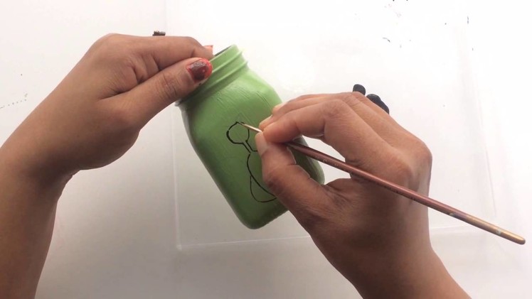 How to make a pen.pencil holder from old glass jar.Glass jar pencil holder DIY