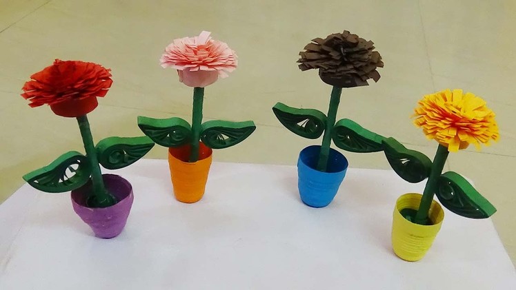 Quilling artwork | How to make a 3D quilling miniature  flower pot quilling flower DIY