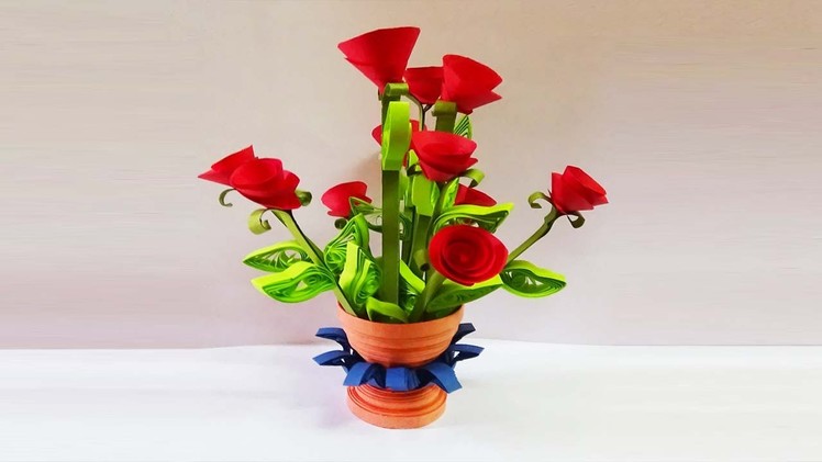 Quilling artwork | how to make  miniature rose flower pot