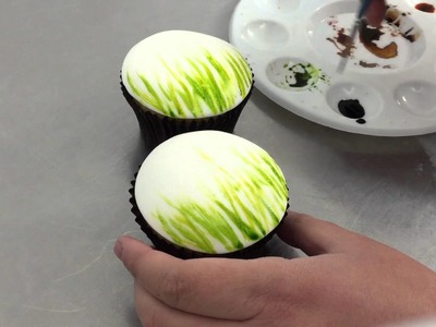 How to apply a painted grass effect to cupcakes