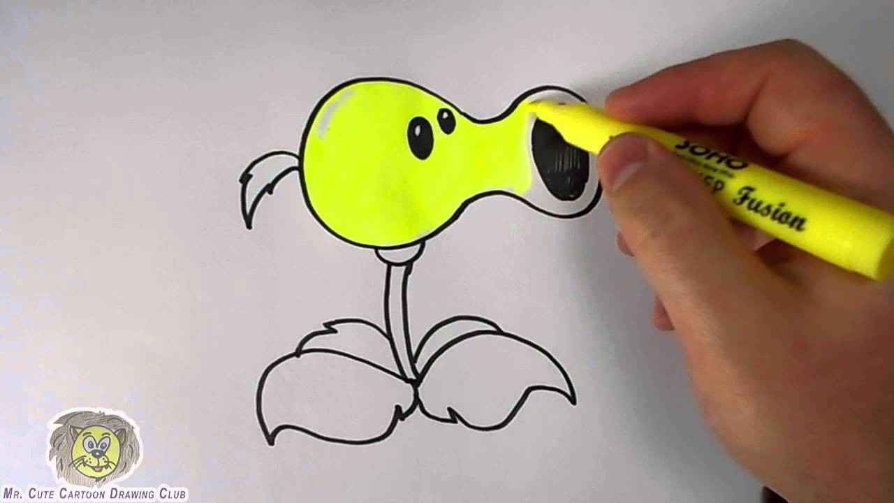 How To Draw A Peashooter Easy (Plants vs Zombies) – Mr. Cute Cartoon ...