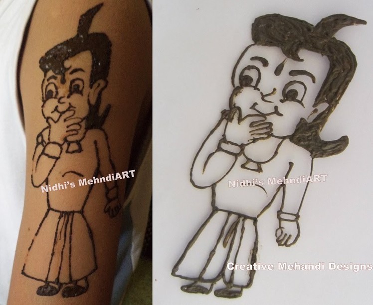 How to Draw Chhota Bheem Cartoon Mehndi Henna Shoulder Tatto Tutorial