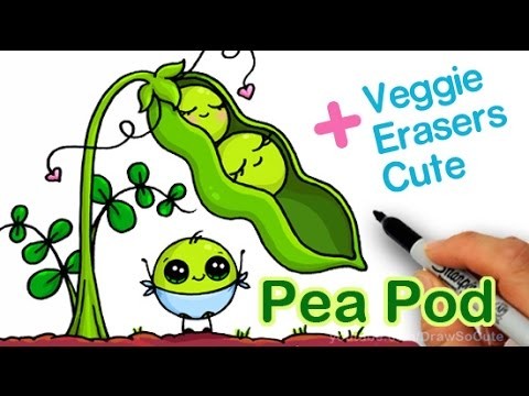 How to Draw Cute Peas in a Pod step by step Cartoon Vegetables