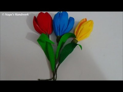 How to make Crepe paper flower-Crepe Paper Tulip Flower-How to make Paper Flower By Nagu's Hnadwork