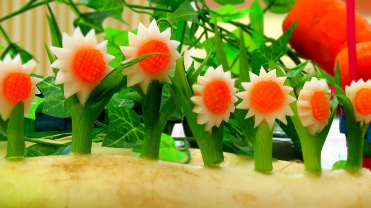 How to Make Vegetable White SunFlowers - Vegetable Carving Garnish - Sushi Garnish - Food Decoration