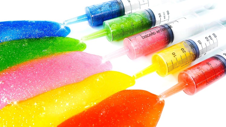 DIY How To Make Glitter Rainbow Slime Syringe Toy!! Jelly Slime
