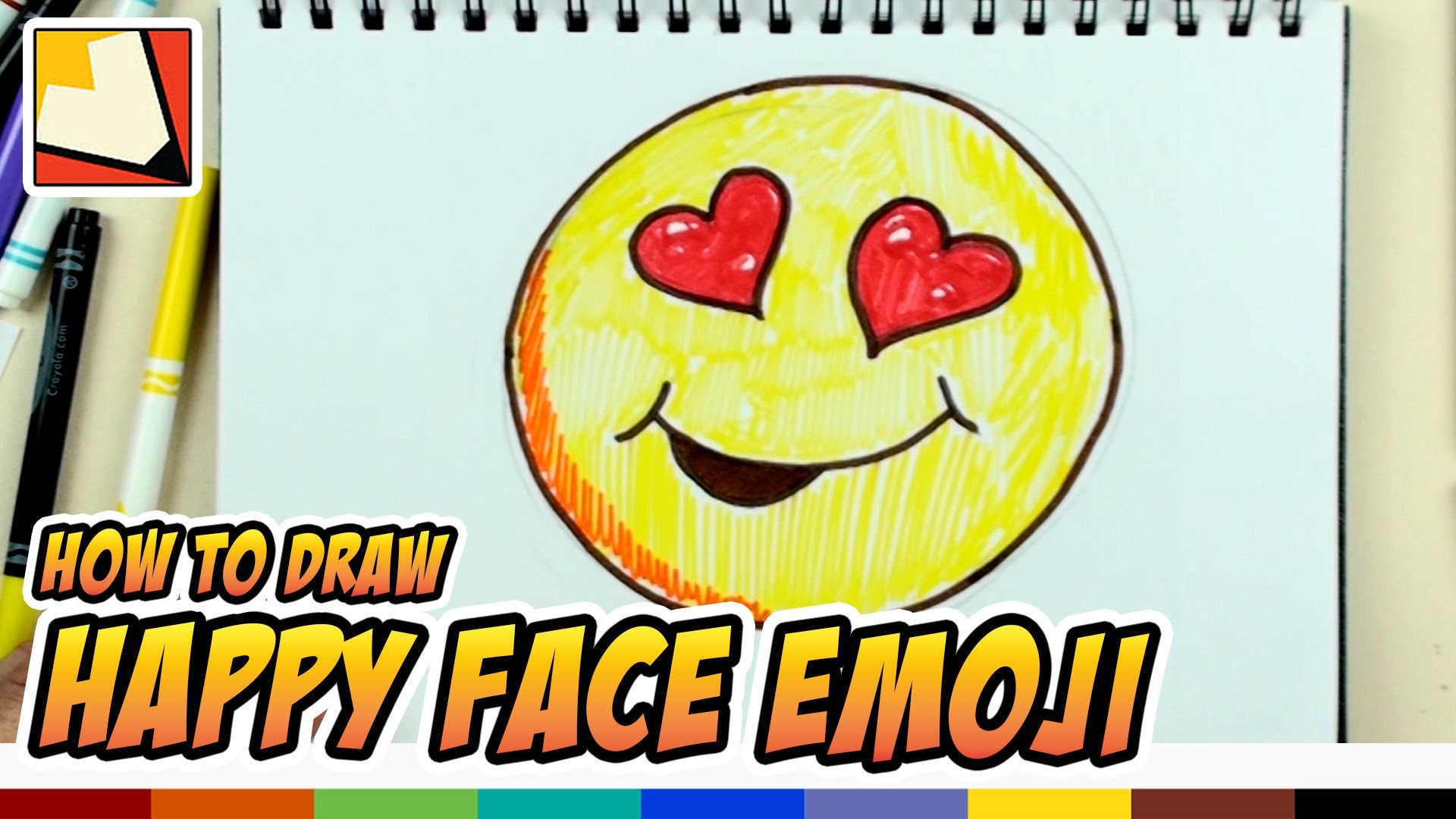 How to Draw a Happy Face Emoji - Emoticon with Hearts - Art for Kids, BP