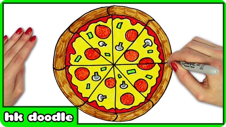 How To Draw A PIZZA - Easy Step by Step Drawing Tutorials for Kids by HooplaKidz Doodle
