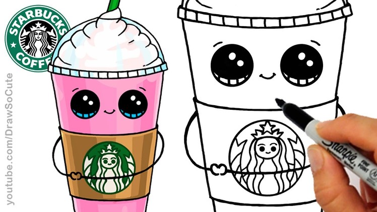How to Draw a Starbucks Frappuccino Cute step by step Cartoon Drink