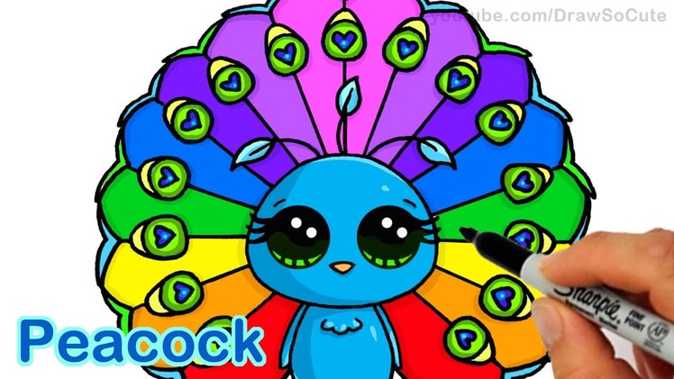 How to Draw Cartoon Peacock Cute step by step