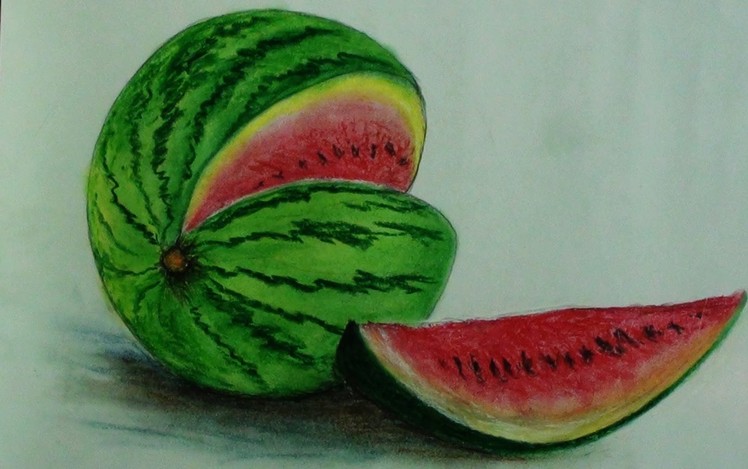 How to draw  - Watermelon  -  shading with soft pastel