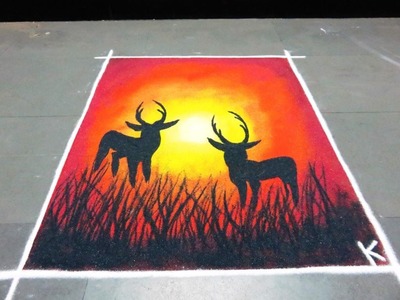 How to make beautiful deer poster rangoli design