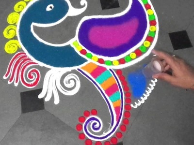 How to make beautiful & superbh peacock rangoli design