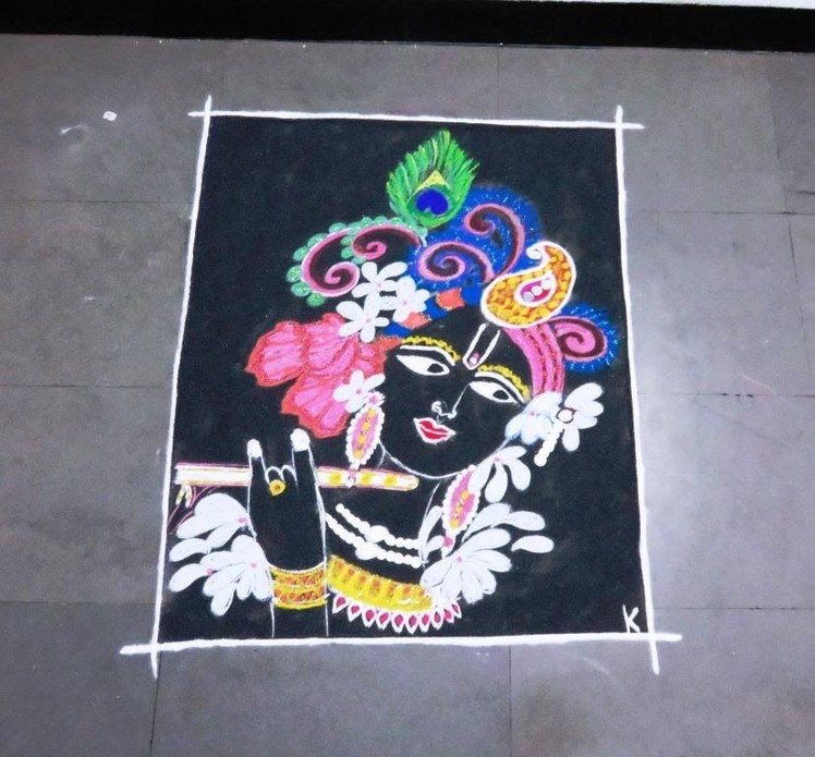 How to make krishna beautiful poster rangoli design