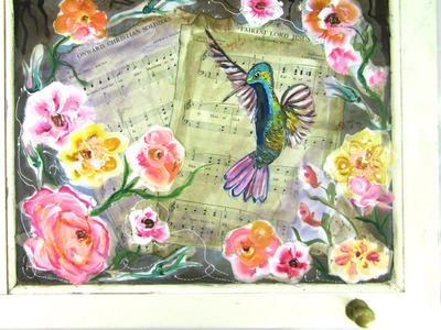 How to Paint a Hummingbird and Flowers | Mixed Media | Shabby Chic Repurposed Antique Door