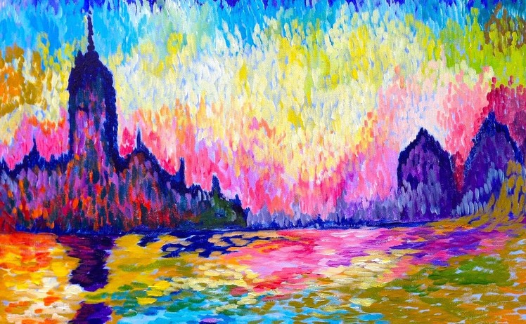 How to Paint Twilight Landscape Acrylic Monet for beginners