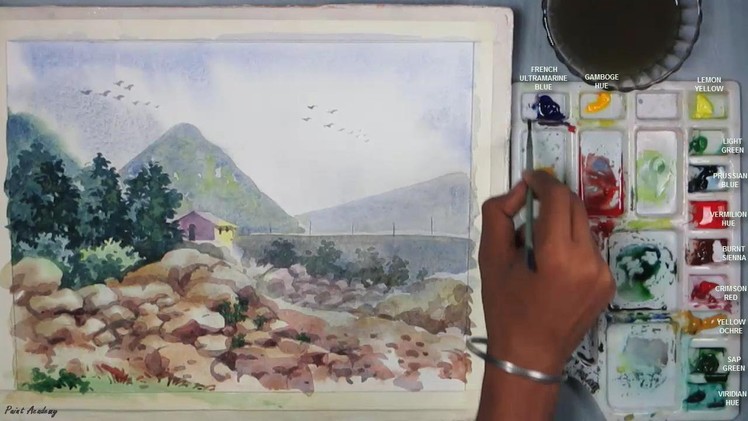 Watercolor Painting | How to Draw A Mountain Scenery