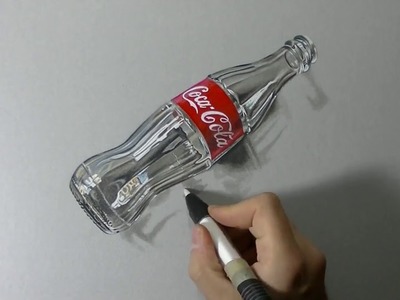 3D Art, Drawing Coca Cola empty glass bottle | Art on Paper - 3D illusion