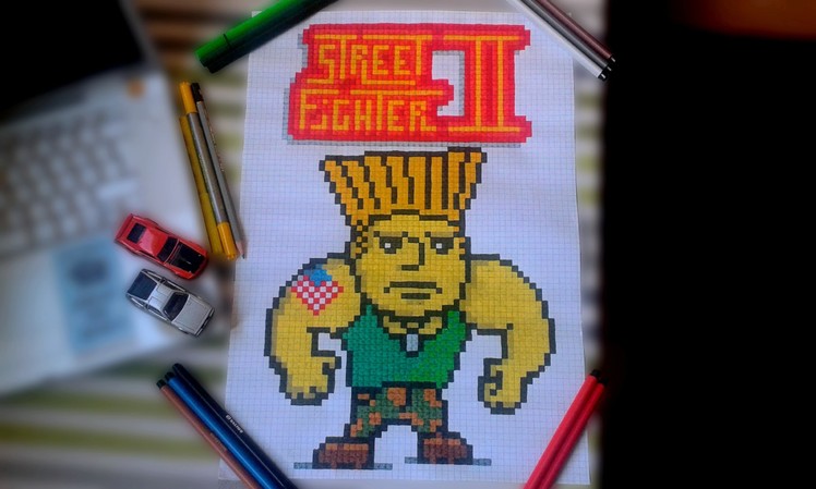 Street Fighter Guile Pen and Paper Pixel Art Speed Drawing