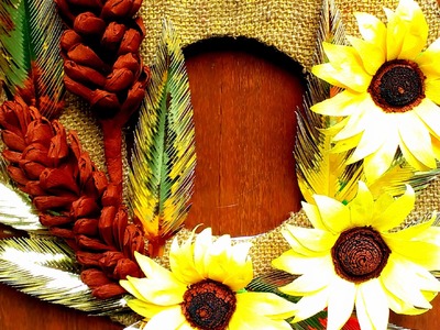 DIY Autumn Wreath of Paper Sunflowers and Pine cones