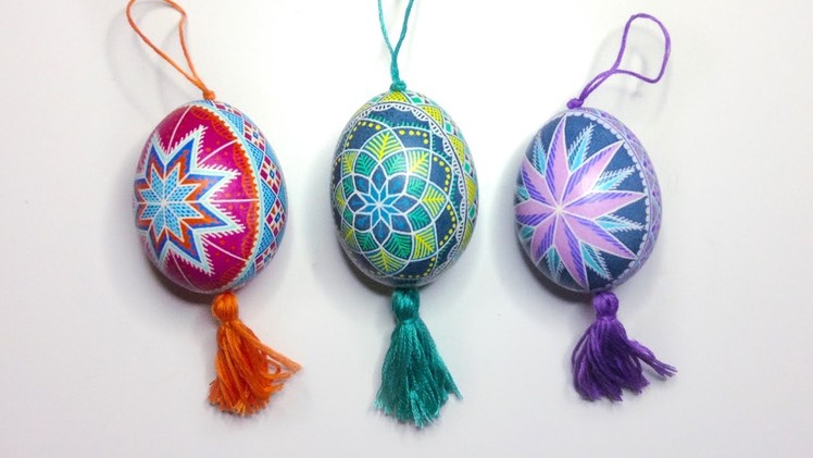DIY Egg Art Tutorial - Hanging Ukrainian Easter Eggs Pysanky Pysanka Ornament with Tassel - Oberih