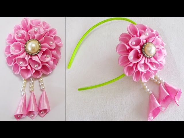 DIY for Girls : How to Make Kanzashi Beads Satin Ribbon Flower | Hair Accessories