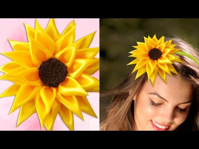 DIY for Girls : How to Make Kanzashi Satin Ribbon Sunflower | DIY Hair Accessories