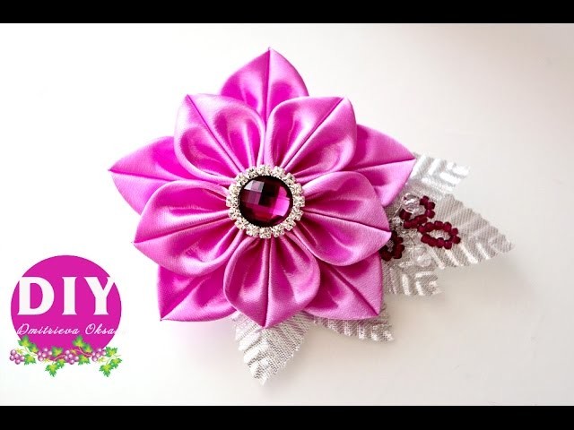 DIY.Kanzashi flower tutorial. flowers from ribbon.Brooch