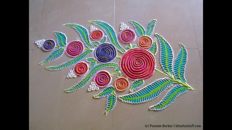 Flower bouquet rangoli | Recycling the used rangoli powder | Innovative rangoli by Poonam Borkar