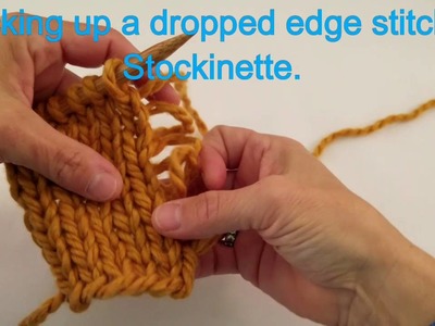 Picking up a dropped edge stitch in stockinette.