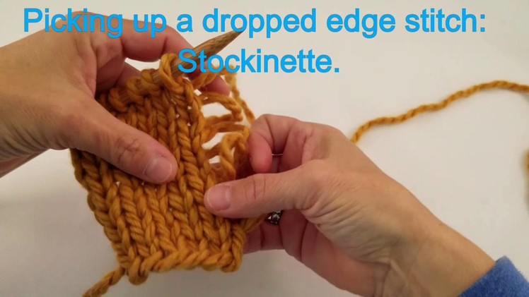 Picking up a dropped edge stitch in stockinette.