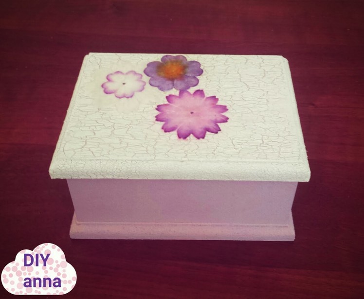 Decoupage box with crackle medium and paper flowers DIY ideas decorations tutorial. URADI SAM