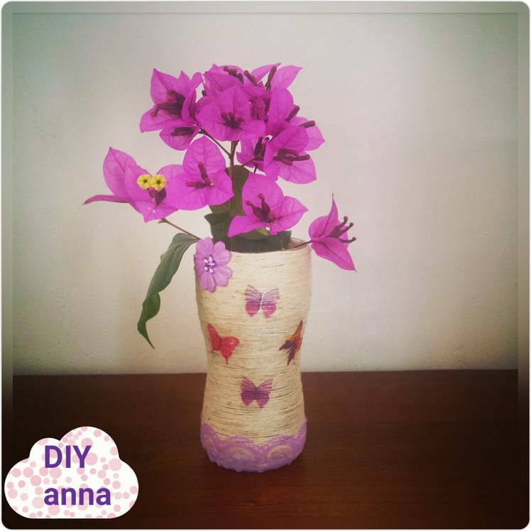 Decoupage yarn glass vase DIY ideas decorations tutorial. URADI SAM