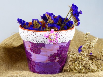 DIY Decoupage Lilac Flower Pot
