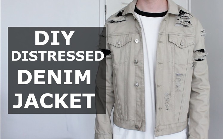 DIY Distressed Denim Jacket | Stone, Khaki, Ripped, Affordable, Easy | Gallucks