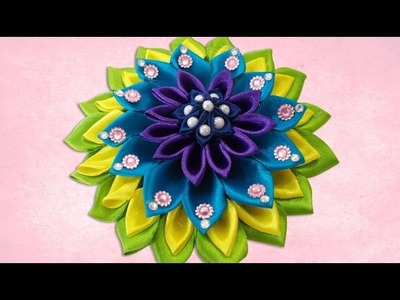 DIY for Girls I Beautiful Kanzashi Satin Ribbon Flower Hair Accessory | Fabric Flowers